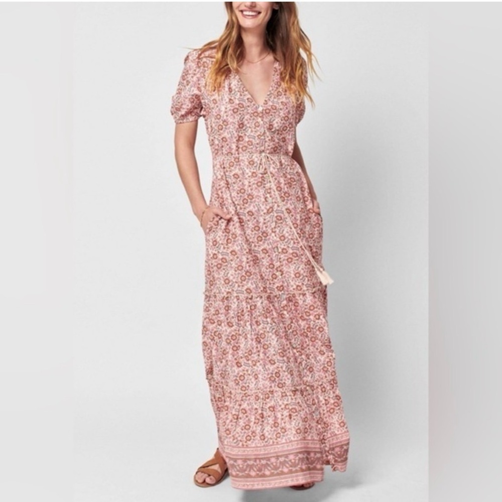 Faherty Pink Floral Tie-Waist Maxi Dress